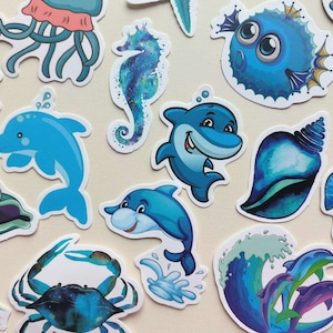 23pcs Vinyl Sea Animals Sticker Bomb Pack, Whale Fish Seahorse Shark Seastar Turtle Bombing Stickers for Skateboard Laptop Phone Luggage Car