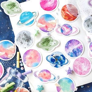 45pcs kleurrijke planeet stickers, Galaxy Bullet Journal Sticker, Space Galaxy Planner Sticker, Maan Scrapbook, Gift Decoratie, Envelop Seal