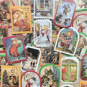 40st Kerstmeisje Stempel Sticker, Goudfolie Vintage Kerst Bullet Journal Sticker, Kerstcadeau Pack Decoratie, xmas Envelop Seal