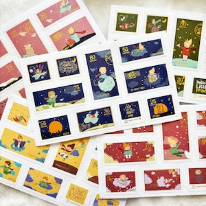 Little Prince Stamp Stickers, Gold Foil Little Prince Bullet Journal Sticker Planner Stickers Scrapbook Envelope Seal Diary Decor