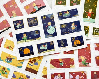 Little Prince Stamp Stickers, Gold Foil Little Prince Bullet Journal Sticker Planner Stickers Scrapbook Envelope Seal Diary Decor