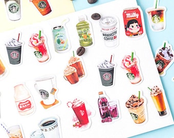 46 pegatinas de bebidas de café, pegatinas de bebidas de verano para bullet journal, pegatinas para planificador de café, álbum de recortes, decoración de regalos, sellos para sobres