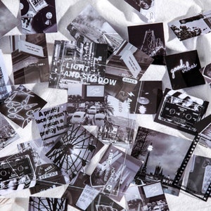45pcs Black White Scenery Stickers, Ins Style Photo Bullet Journal Sticker, Planner Sticker, Scrapbook, Gift Decoration, Decoration Sticker