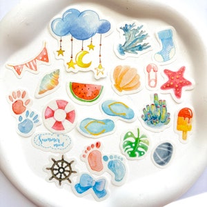 40 stuks aquarel zomervakantie stickers, strandvakantie Bullet Journal sticker planner sticker plakboek cadeau decoratie envelop afdichting