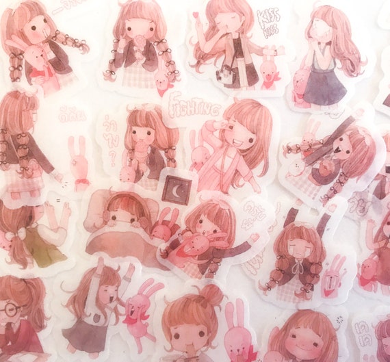 40 Cute Kawaii Girl Stickers, Lovely Girl Bullet Journal Sticker