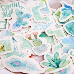 44pcs Mint Leaf Stickers, Mint Botanical Bullet Journal Stickers, Planner Stickers, Scrapbook, Gift Decoration, Envelope Seal, Diary deco
