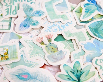 44pcs Mint Leaf Stickers, Mint Botanical Bullet Journal Stickers, Planner Stickers, Scrapbook, Gift Decoration, Envelope Seal, Diary deco