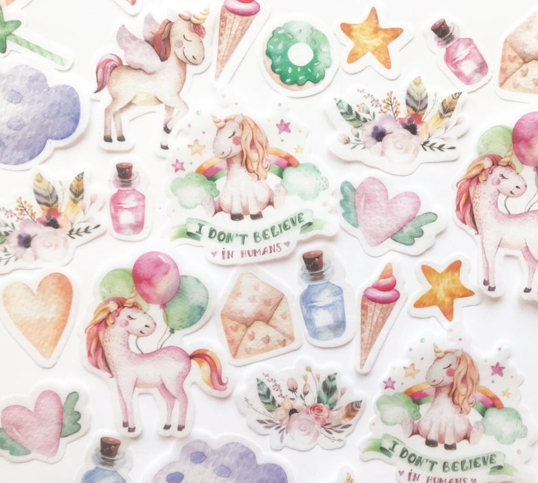 40pcs Watercolor Magic Unicorn Stickers, Unicorn Bullet Journal Sticker ...