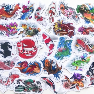 24pcs Japanese Koi Stickers, Tattoo Style Koi bullet journal sticker, Japanese Fish planner sticker, scrapbook gift decal envelope seal