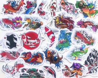 24pcs Japanese Koi Stickers, Tattoo Style Koi bullet journal sticker, Japanese Fish planner sticker, scrapbook gift decal envelope seal