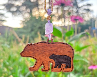 Mama Bear Car Charm | Solid Wood Mama Bear Baby Bear Car Hanging Charm | Laser Engraved | Gift for Mom | Christmas Gift | Mother's Day Gift
