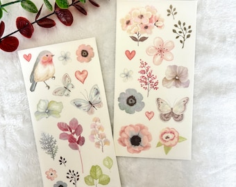 2 Sheets Bird Flower Butterfly Sticker, Floral Bullet Journal Sticker, Butterfly Planner Sticker, Scrapbook, Gift Decoration, Envelope Seal