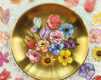 30pcs gold foil colorful flower stickers, bullet journal stickers, flower planner stickers, scrapbook stickers gift decoration envelope seal