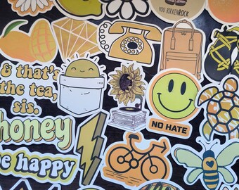 24pcs Ins Style Yellow Sticker Bomb Pack, Waterproof Cool Yellow Bombing Stickers for Skateboard Water Bottle Laptop Cellphone Luggage Car