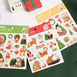 3 feuilles d'autocollants d'animaux de Noël, autocollant de journal de balle de Noël, autocollants de planificateur, scrapbooking, décor de journal de sceau d'enveloppe de décoration de cadeau
