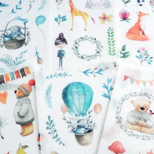 6 Sheets Watercolor Woodland Animal Sticker, Owl Bear Fox Rabbit Squirrel Bullet Journal Sticker Planner Sticker Scrapbook Gift Decoration