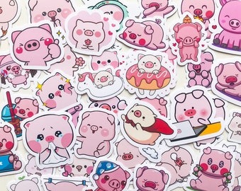 43pcs Kawaii Piggie Stickers, Cute Pig Bullet Journal Piggy Planner Scrapbooking Diary Sticker Gift Decoration Envelope seal option keychain