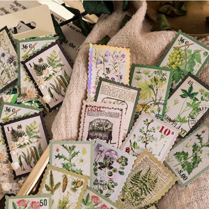 45 stks vintage botanische stempel stickers, groen Bullet Journal sticker, blad planner sticker, bloem plakboek cadeau decoratie envelop zegel