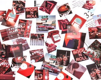 45pcs Ins Style Red Scenery Stickers, Photo Bullet Journal Sticker, Planner Sticker, Scrapbook, Gift Decoration, Decoration Sticker