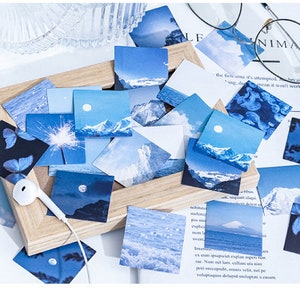 46pcs pegatinas del océano del cielo azul, pegatinas del diario de balas del mar y la montaña, pegatinas del planificador de olas del mar, decoración del regalo del álbum de recortes, sello del sobre