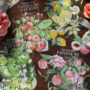 10 autocollants de fleurs de fruits, pêche, fraise, pomme, citron, autocollants de carnet de notes, autocollants pour agenda, album de coupures, décoration cadeau, cachet d'enveloppe