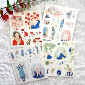 Feuilles d'autocollants Fashion Lady, lot de 4 jeunes filles Bullet Journal Stickers Planner Stickers Scrapbook Gift Décoration Enveloppe Seal Journal intime