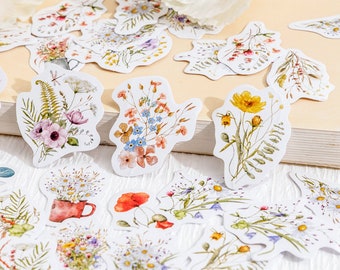 46pcs Beautiful Flower sticker, Flower Bullet Journal Sticker, Floral Planner Sticker, Scrapbook, Gift Decoration, Envelope Seal