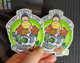 Gene Belcher Sticker | Sturdy and Purdy Sticker | Tattoo Sticker | Skull Sticker | Bob's Burgers Fan Art Sticker | Body Positivity Sticker
