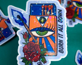Burn It All Down Sticker | Matches Decal | American Traditional Tattoo Style Sticker | Activism Art