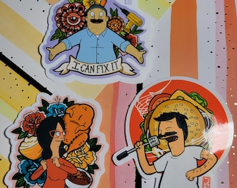 Linda Belcher Sticker | Bob Belcher Sticker | Teddy Sticker | Bob&#39;s Burgers Fan Art Stickers | Turkey Sticker | Hamburger Sticker