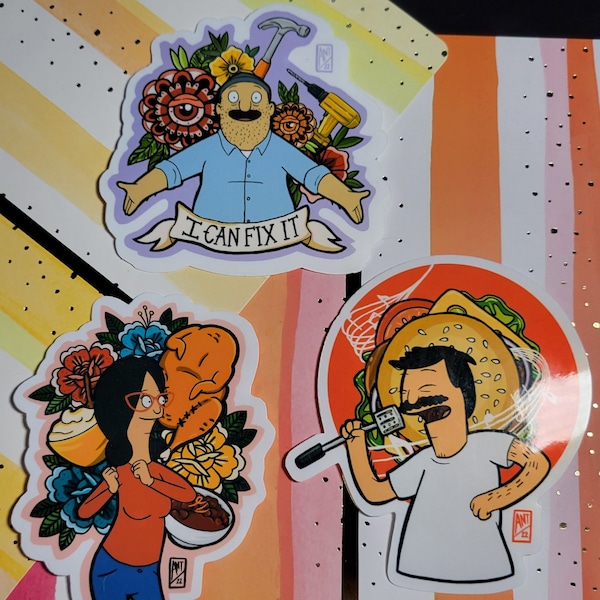 Linda Belcher Sticker | Bob Belcher Sticker | Teddy Sticker | Bob's Burgers Fan Art Stickers | Turkey Sticker | Hamburger Sticker