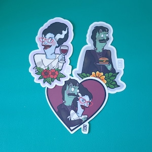 Paquete de pegatinas de Fraken-Bob y la novia / Pegatinas de fan art de Bob&#39;s Burgers / Calcomanía de Frankenstein / Arte clásico de mezcla de monstruos / Arte estilo tatuaje