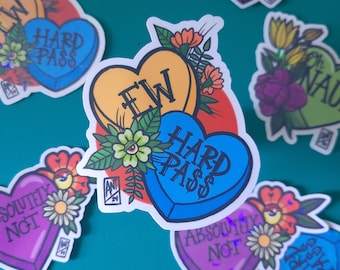 Confrontational Heart Stickers | Absolutely Not Decal | Ew Sticker | Hard Pass | Oh Naur Sticker | Sassy Candy Heart Stickers