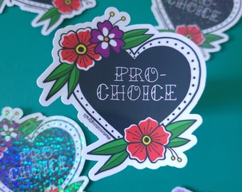 Pro Choice Heart Sticker | Women's Rights Decal | Feminist | Pro Choice Decal | American Traditional Sticker | Tattoo Style Women's Rights