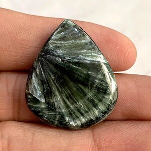 Russian Seraphinite Pear shape Cabochon, Natural Green Gemstone for Jewelry Making, Healing Crystals, Stone Collectors, Polished Gemstones.