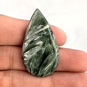 Russian Seraphinite Pear shape Cabochon, Natural Green Gemstone for Jewelry Making, Healing Crystals, Stone Collectors, Polished Gemstones.
