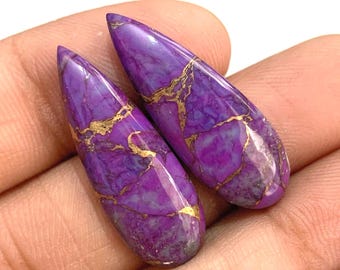 Purple Mohave Copper Turquoise Pair: Pear Cabochons for Making Jewelry, 18Carat