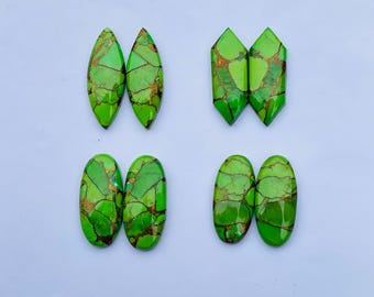 Green Copper Turquoise Gemstone Pair: Handcrafted Jewelry Stones.