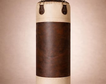 Saco de boxeo vintage de piel de vacuno con cadena dorada: ideal para boxeo y MMA (sin relleno)
