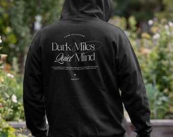 Dark Miles Quiet Mind Hoodie Women | Aesthetic Running Sweatshirt | Mental Health Runner Gift | Oversized Runner Hoodie | Mindful Athlete