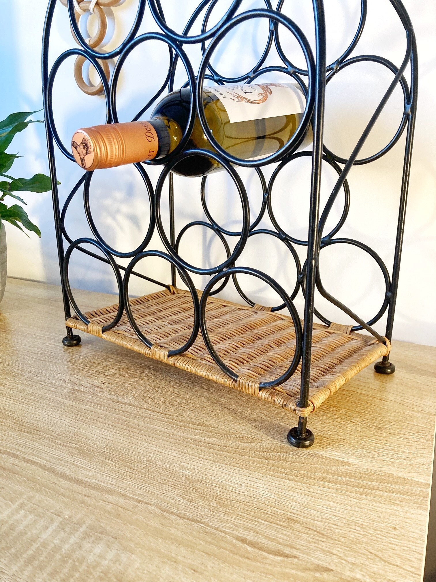 Vintage Black Iron and Wicker Wine Rack Etsy UK