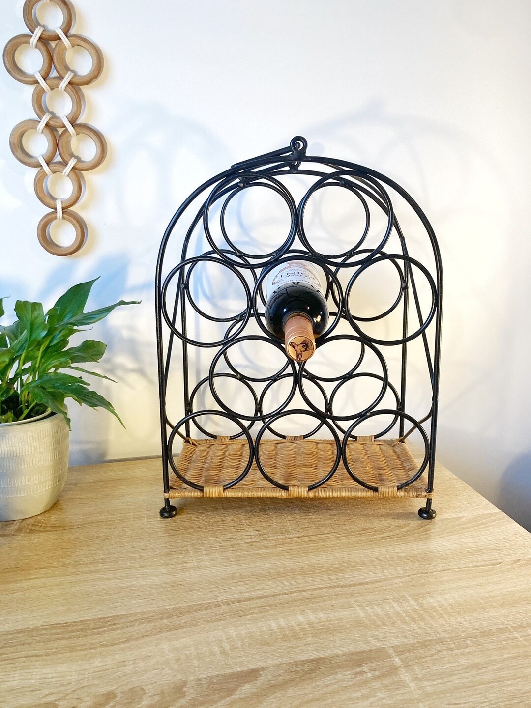 Vintage Black Iron and Wicker Wine Rack Etsy UK