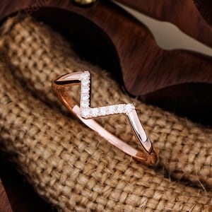 V Shape Solid Gold Ring Moissanite Wedding Band Curved Wedding Band Silver Stacking Matching Band  Bridal Rings For Women Anniversary Gift