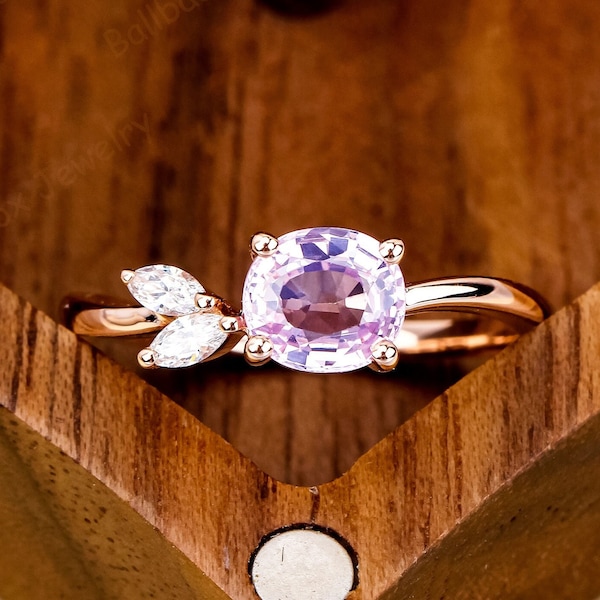 Unique Oval Cut Natural Lavender Amethyst Engagement Ring 14K Rose Gold Moissanite Cluster Wedding Ring Women February Birthstone Ring Gift