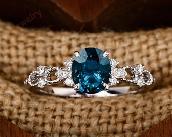 Ovale London Blue Topaz gouden verlovingsring unieke natuur geïnspireerde ring art deco bruids sets band verjaardag band trouwring voor vrouwen