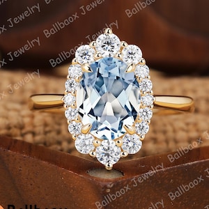 2ct oval natürlicher Aquamarin Verlobungsring blauer Edelstein Brautring Moissanit Massivgold Ehering Handmade Jahrestagsgeschenk für sie