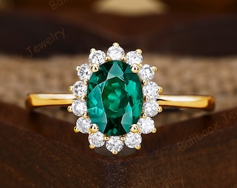 Ovale Emerald verlovingsring witgoud trouwring Moissanite Halo ring mei Birthstone verjaardag ring edelsteen belofte ring voor vrouwen