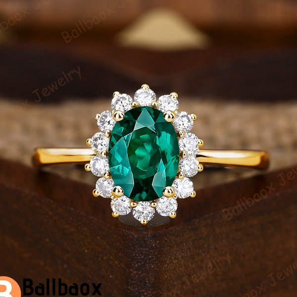 Ovale Emerald verlovingsring witgoud trouwring Moissanite Halo ring mei Birthstone verjaardag ring edelsteen belofte ring voor vrouwen