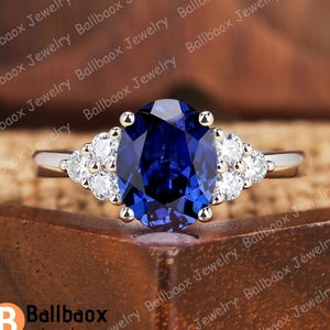 Vintage blue gemstone ring Oval cut blue sapphire engagement ring Moissanite ring Solid gold bridal ring Anniversary wedding ring for her