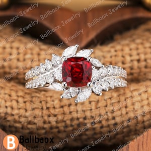 14k Gold Art Deco Garnet Ring, Cushion Cut Natural Garnet Bridal Ring, Red Gemstone Engagement Ring, Women Handmade jewelry Gifts for Her